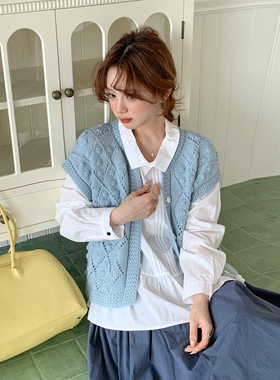 CRISP日系穿搭菱形格落肩针织开衫马甲女外穿背心2025秋季新款