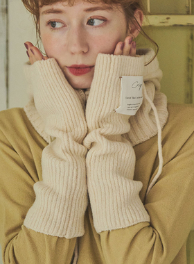 CRISP日系可爱软妹针织毛线手套女长款半指冬季保暖2023新款