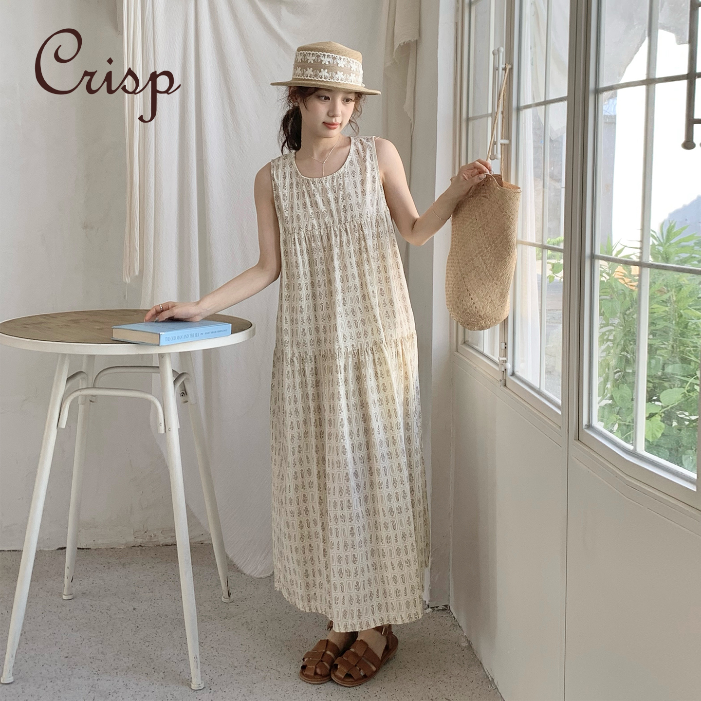 CRISP日系印花无袖背心裙