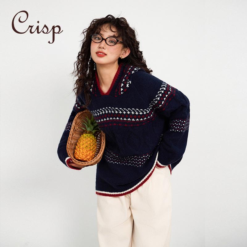 CRISP日系费尔岛连帽毛衣外