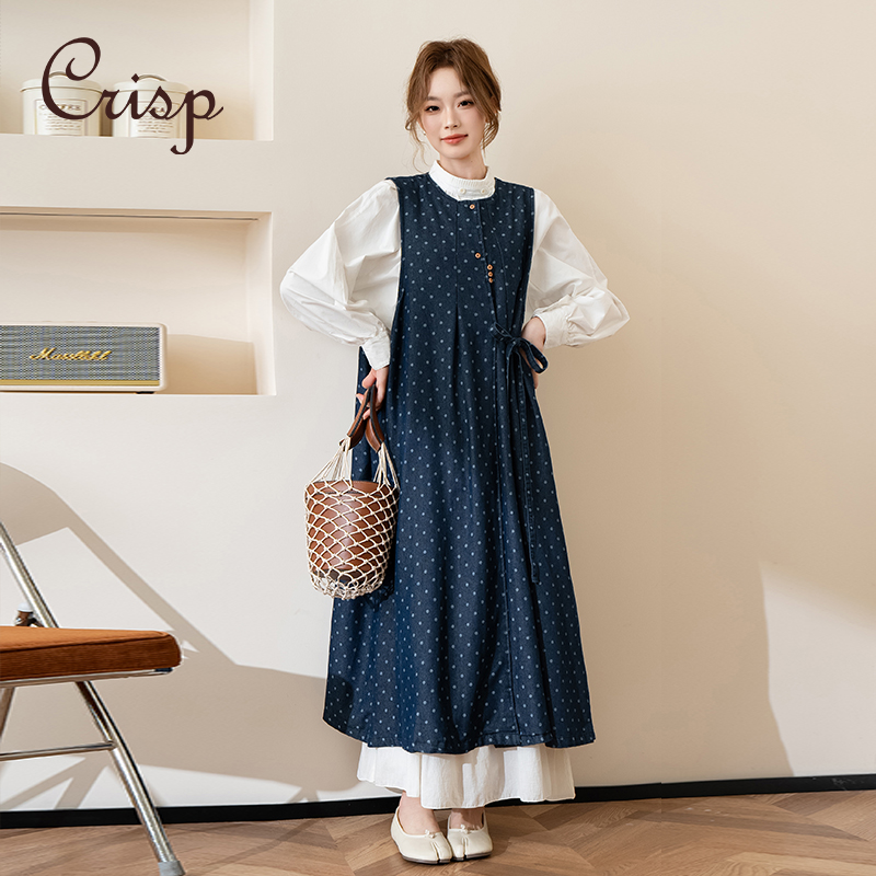 CRISP日系穿搭波点牛仔背心裙