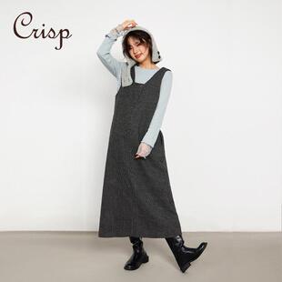 CRISP日系穿搭毛呢格子背心裙叠穿小个子羊毛连衣裙秋冬2024新款