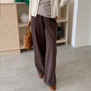 新款 CRISP日系穿搭明显拼接直筒牛仔裤 子2025秋季 型超好看裤 女版