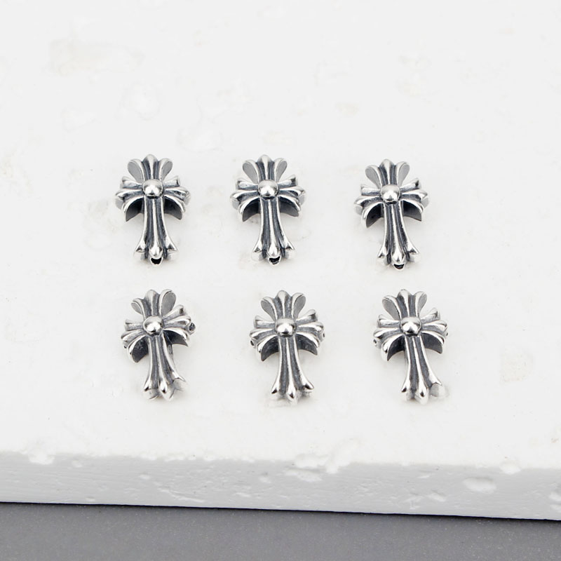 S925双面十字架隔珠银珠子散珠