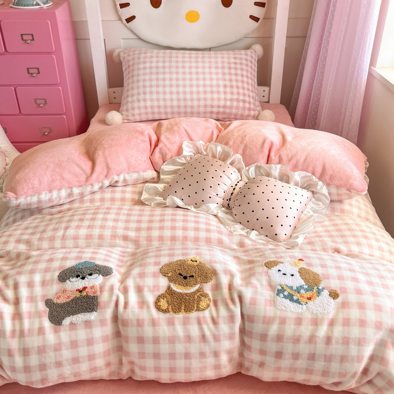 秋冬天牛奶绒粉色儿童1米35床品床笠款三件套女孩女童床上四件套,床上用品,床品套件/四件套/多件套,淘宝优惠券,粉丝福利购,淘宝优惠卷