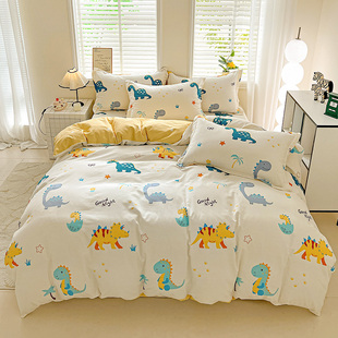 秋冬天加厚全棉磨毛男童1米35床笠款四件套床品女童床上三件套
