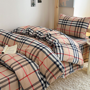 全棉格子条纹大学生初高中生宿舍住校床上专用床笠90x190cm三件套