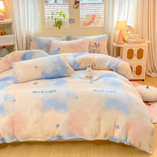 秋冬款牛奶绒毛茸茸主卧两米乘两米二的2米x2米2大床四件套床笠款