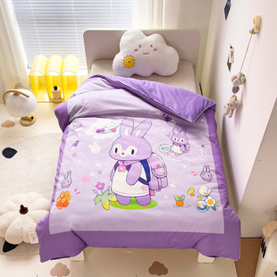纯棉紫色小兔子女童儿童加棉夹棉夏凉被空调被被套两用120x150cm