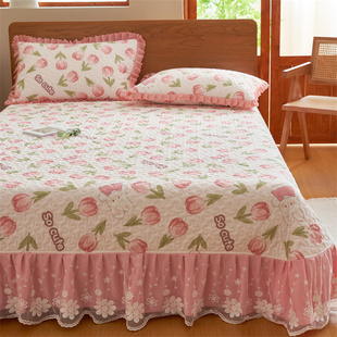 2023年新款郁金香全棉a类母婴级不跑床的床盖带裙边250cmx270cm