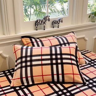 牛奶绒男士 48cmx74cm 条纹格子枕套轻奢高级感整套枕头套一对装