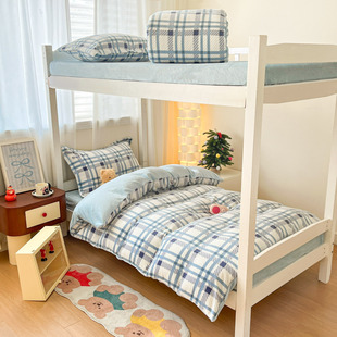 秋冬天蓝色男生学生宿舍床上三件套牛奶绒1米35床品床笠款四件套