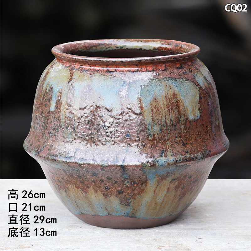 手工三角梅中号陶瓷花盆柴烧复古家用绿植粗陶多肉花盆户外庭院