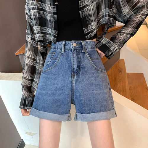 Real price: new mini Retro High waist and thin Wide Leg Denim Shorts in summer 2021