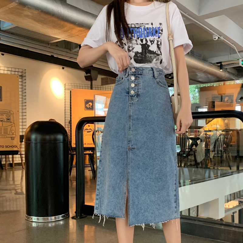 New mid length denim skirt of 2021 spring