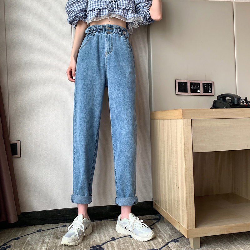 2020 new flower bud elastic high waist skinny jeans