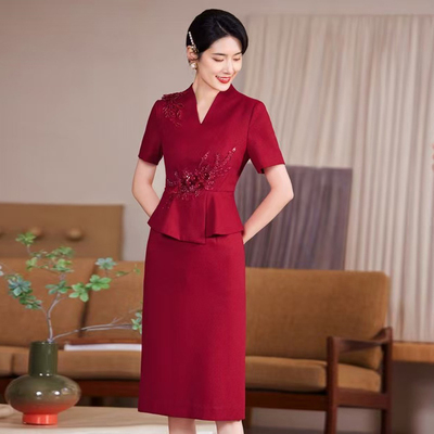 婚宴喜婆婆服装立体绣花旗袍礼服