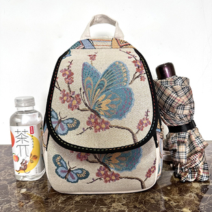 2025新款 云南民族风包双肩包金丝织花织布女休闲百搭背包布艺两层