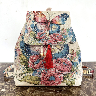 新款云南民族风包金丝织花织布双肩包沙发布百搭休闲旅游背包布包