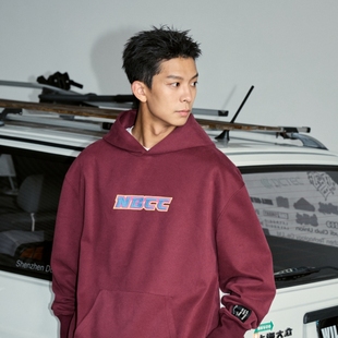 潮牌情侣 休闲长袖 意志驱动秋冬NBCC刺绣Box Logo连帽卫衣宽松美式