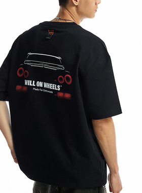 WOW 大家车潮牌黑色T恤男 【战神的背影】 宽松短袖T恤重磅GTR