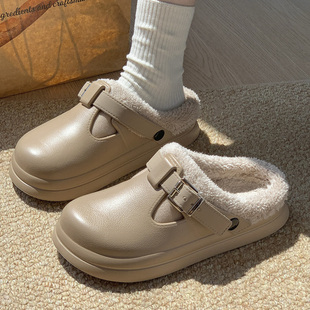 勃肯棉拖加绒保暖居家 厚底可外穿一脚蹬时尚 EVA防水棉拖鞋 女冬季