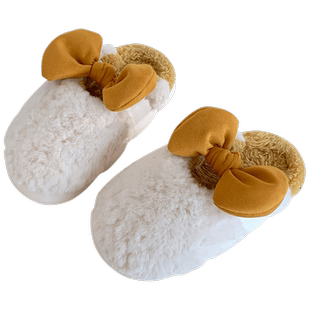 甜美女生冬季居家用棉拖鞋加绒保暖室内防滑宿舍可爱蝴蝶结ins风