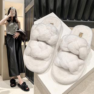 毛毛凉拖鞋 女夏季 韩系ins外穿居家防滑仙女风毛绒露趾棉拖鞋 四季