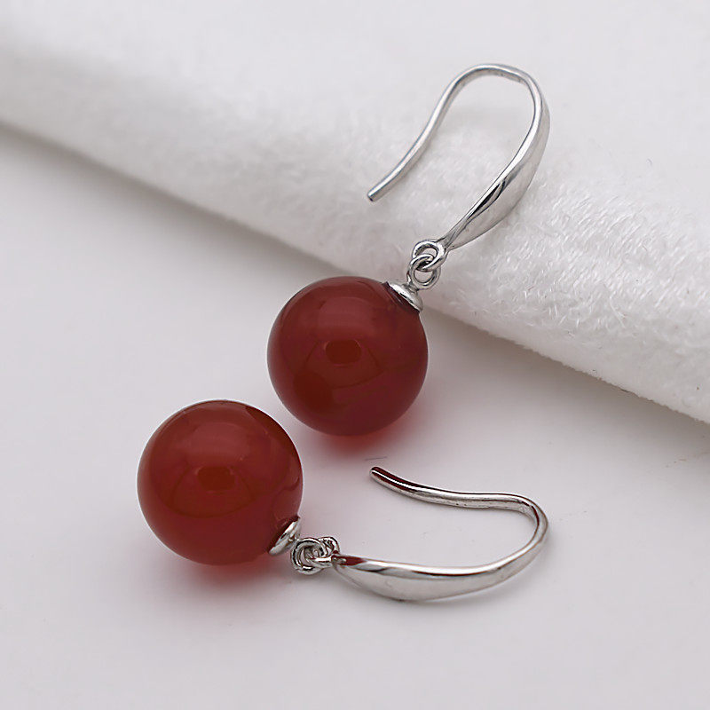 新款经典包邮s925纯银耳钉红玛瑙耳环女款耳饰韩版耳坠精致银饰品