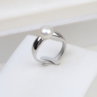 淡水真珍珠戒指s925纯银光面珍珠指环时尚简约活口可调节大小指圈