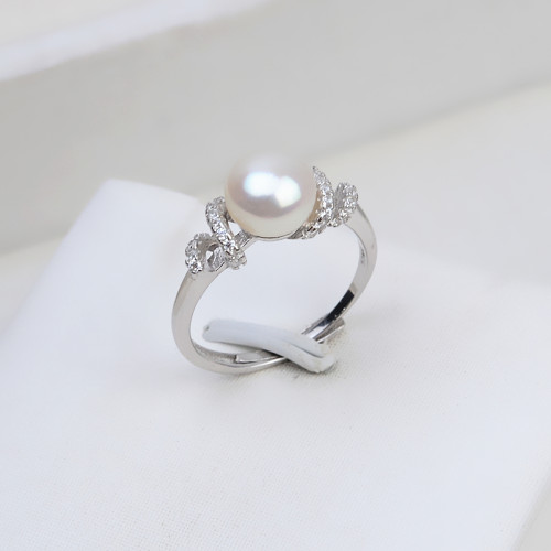 可以调节纯银珍珠首饰开口戒指