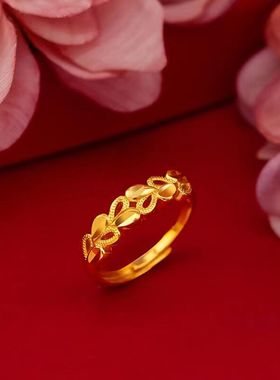 新款24k黄金戒指桃心百搭素圈