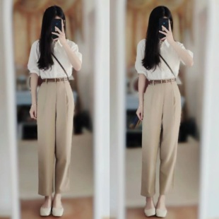 套装 被面试官夸穿得很温柔 牛奶太妃糖西裤 衬衫 极简通勤 白色短袖