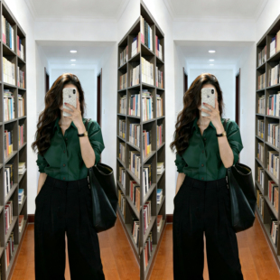 女套装 「进阶之路」显白墨绿色长袖 长裤 黑色西装 通勤职场显瘦 衬衫