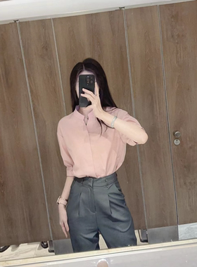 灰粉搭配yyds! 粉色短袖衬衫灰色七分西装裤通勤气质女套装体制内