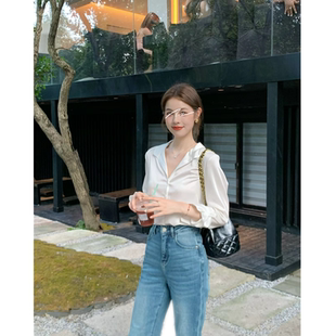 「清雅美学」慕斯白长袖柔美缎衬衫女优雅知性通勤职场穿搭体制内