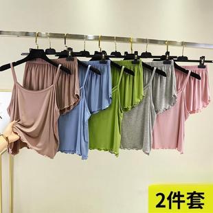 睡衣套裝 8年老店 吊帶睡衣女夏薄寬松大碼 花邊內(nèi)搭短褲 熱銷夏季