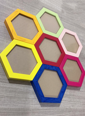 定制六边形相框六角菱形异形幼儿园企业文化背景多巴胺照片框挂墙