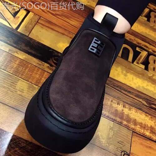 男鞋秋冬加绒2025时尚休闲皮鞋男士反毛皮一脚蹬百搭棕色高帮鞋男