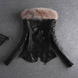 韩国皮衣女士短款2024新款秋冬修身小外套毛领加绒加厚真皮夹克潮