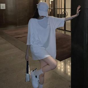 t恤女夏季 韩版 白色短袖 2025新款 宽松ins超火上衣潮 纯棉中长款 大码