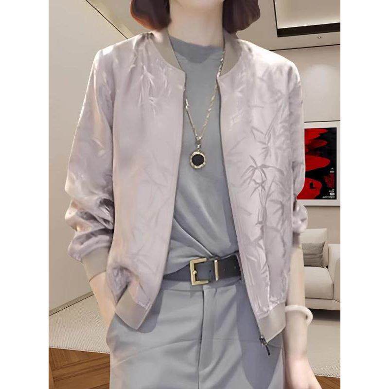 真丝印花棒球服短外套女士2025春秋新款拉炼开衫薄款夹克长袖上衣