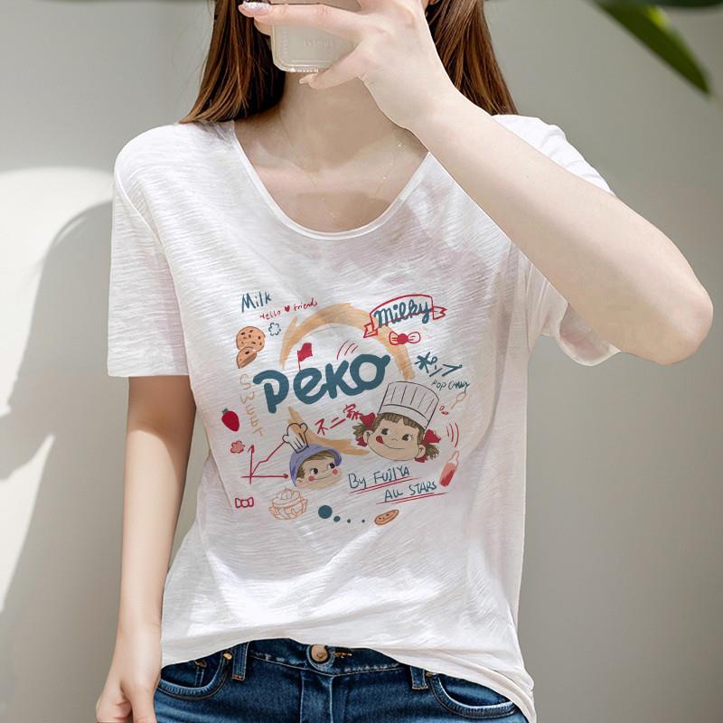 竹节棉正肩短袖t恤女夏季薄款2025新款韩版百搭宽松显瘦纯棉上衣