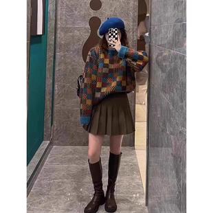 欧洲站秋冬新款时尚英伦风绝美毛衣半身裙子短裙小个子显高套装裙