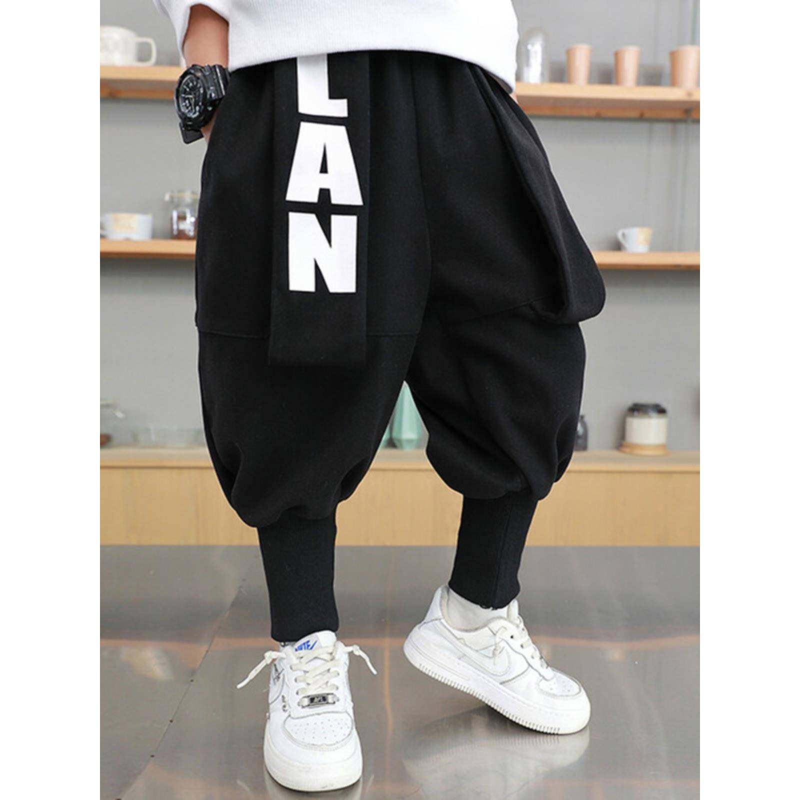 韩国男童秋冬加绒加厚裤子2023新款男孩街舞时髦冬季儿童哈伦裤潮