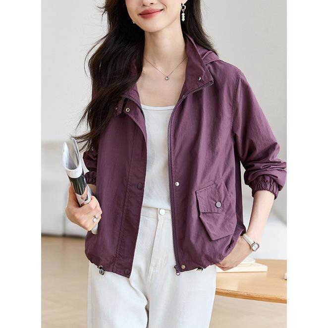 薄款夹克外套女春秋2025新款时尚洋气小个子连帽风衣短款休闲上衣