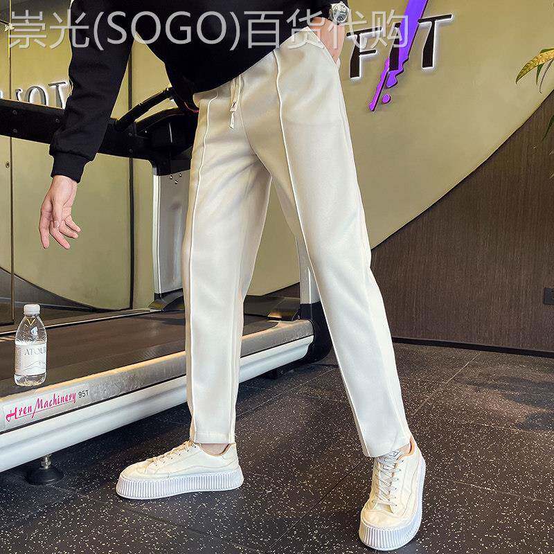 潮牌高端九分卫裤男士春秋季2026新款修身高级感白色直筒裤休闲裤