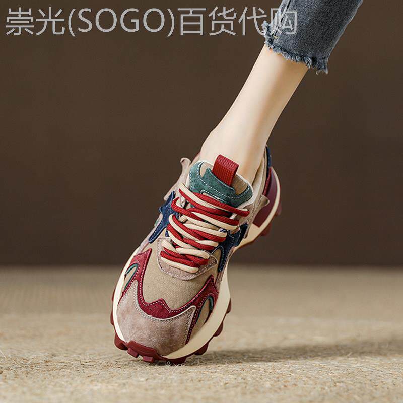欧洲站小蛮腰阿甘鞋女2026秋冬季新款女鞋显脚小老爹鞋红色运动鞋