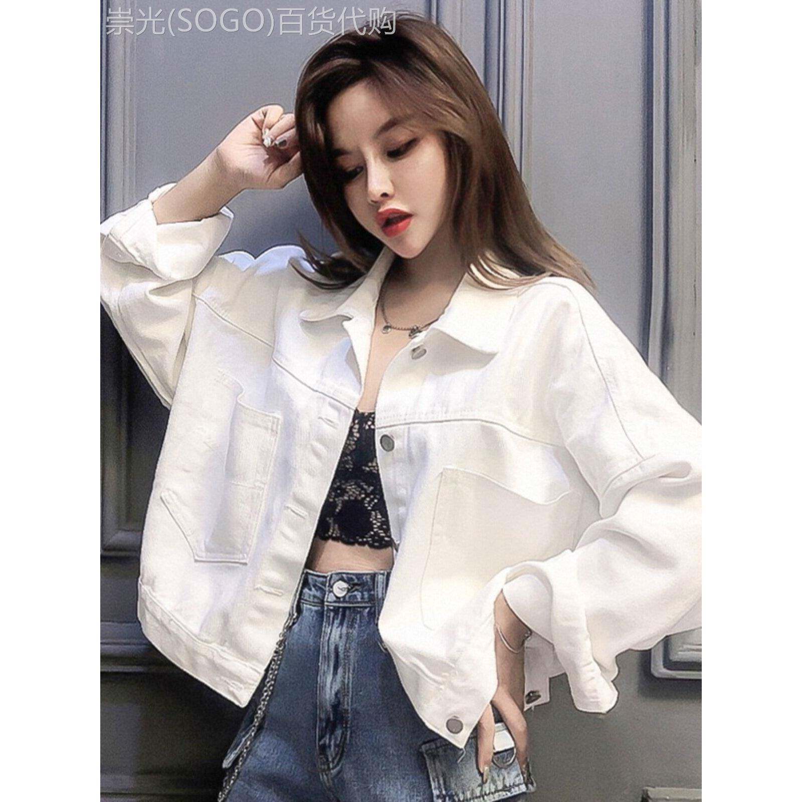 白色牛仔短款外套女春秋夹克覆古衬衫bf工装衬衣薄款辣妹露脐上衣