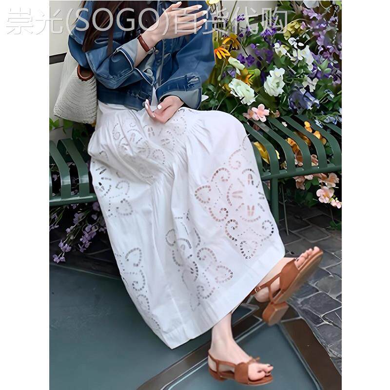 韩版白色镂空提花a字半身裙女2025夏季今年流行小个子穿搭长裙春